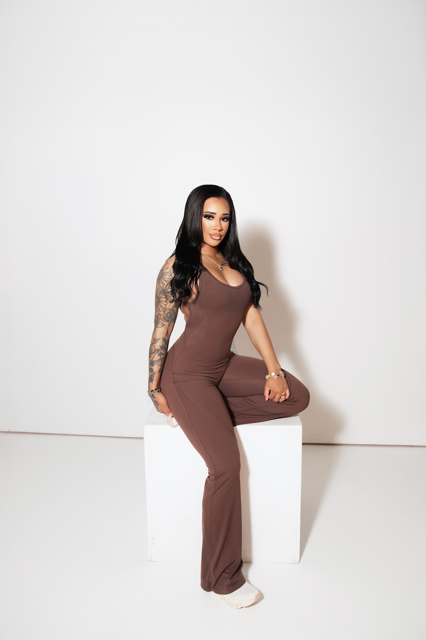 O-back flare legged jumpsuit