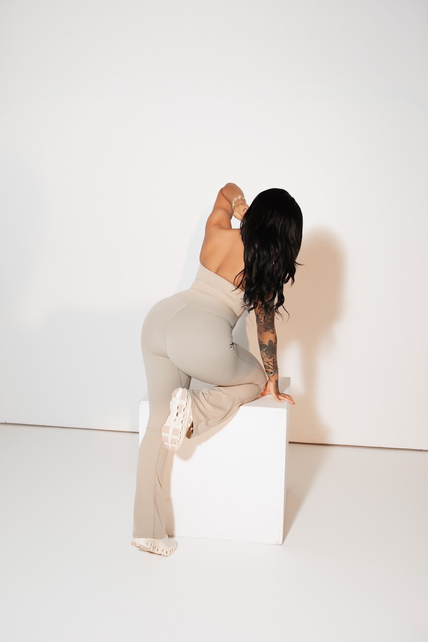 Halter neck flare leg jumpsuit