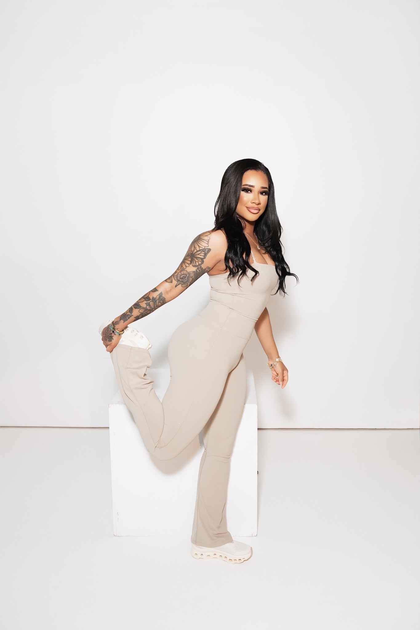 Halter neck flare leg jumpsuit